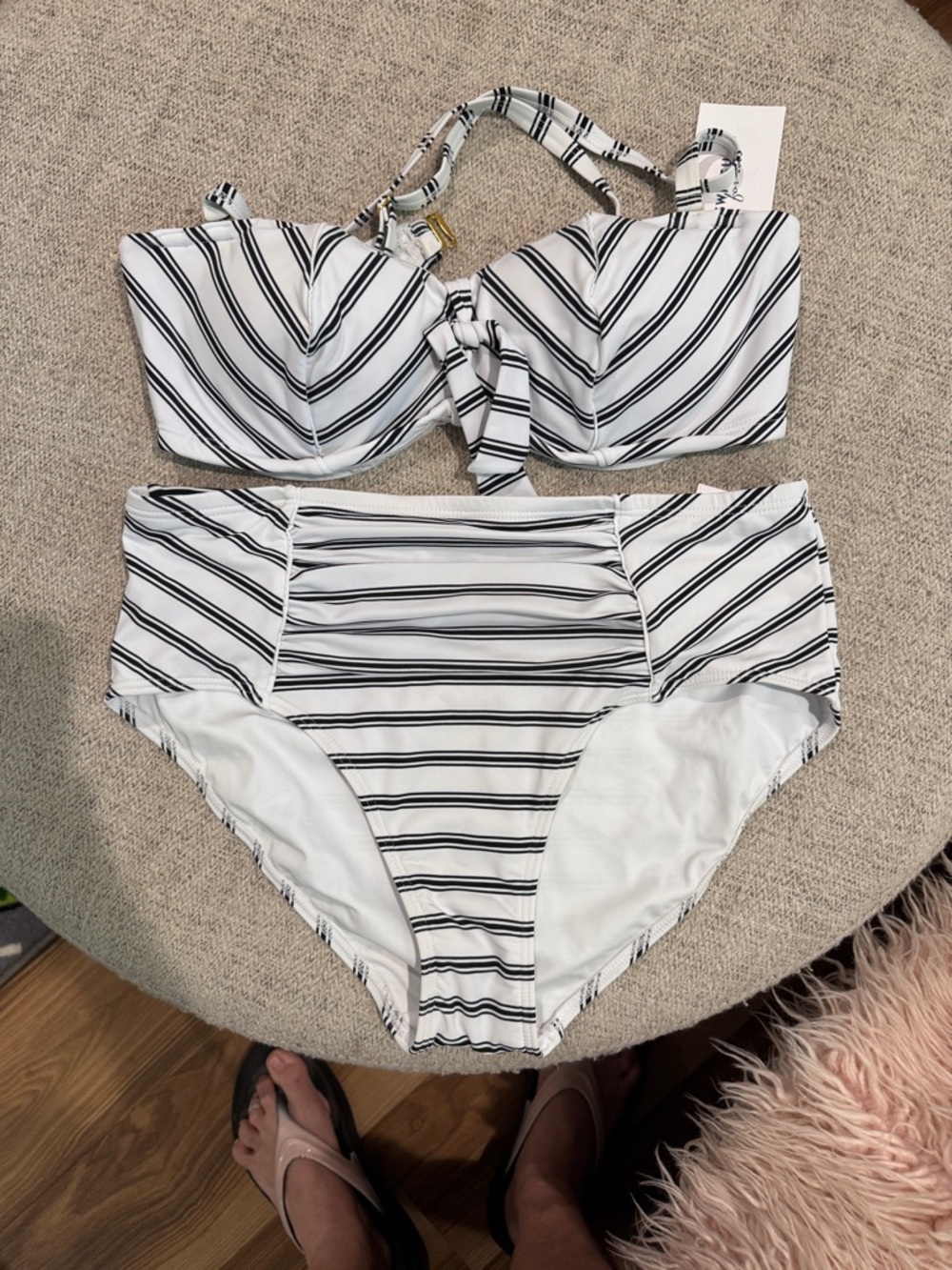 Swimsuits For All Black & White Striped High-Waist Bikini